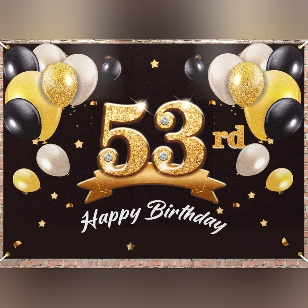 53rd Happy Birthday Backdrop - Gold & Black